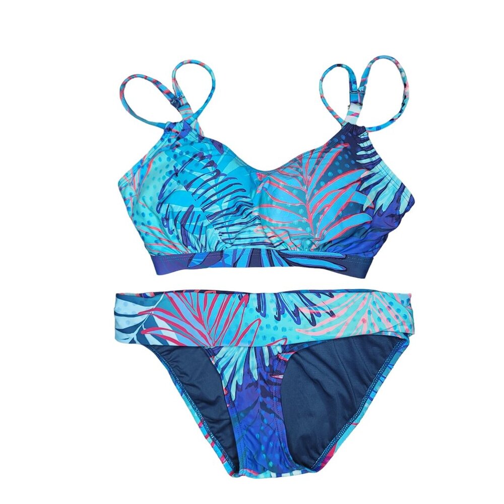 Sunsets Women's Tropical Print Bikini bottoms size S, top is a 32E, 30 F, 28G